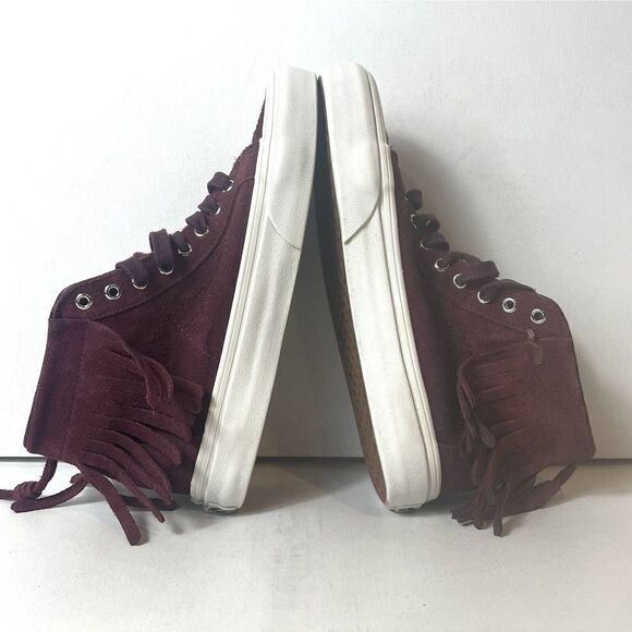 Vans Sk8 Hi Suede Fringe Skate Shoes Women’s 6 Men’s 4.5 Burgundy Lace Up Casual - Picture 5 of 13